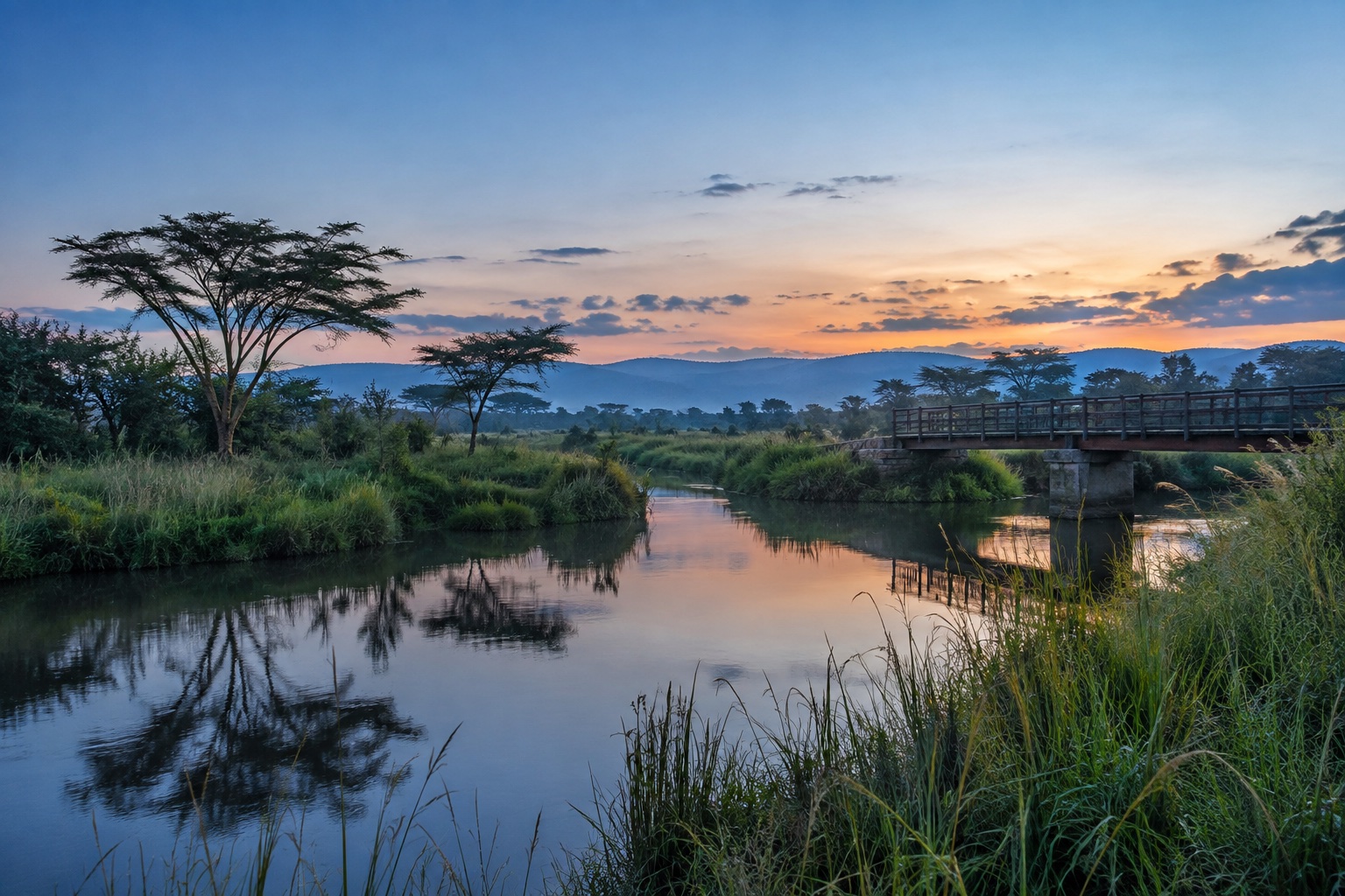 An imagined bridge and river